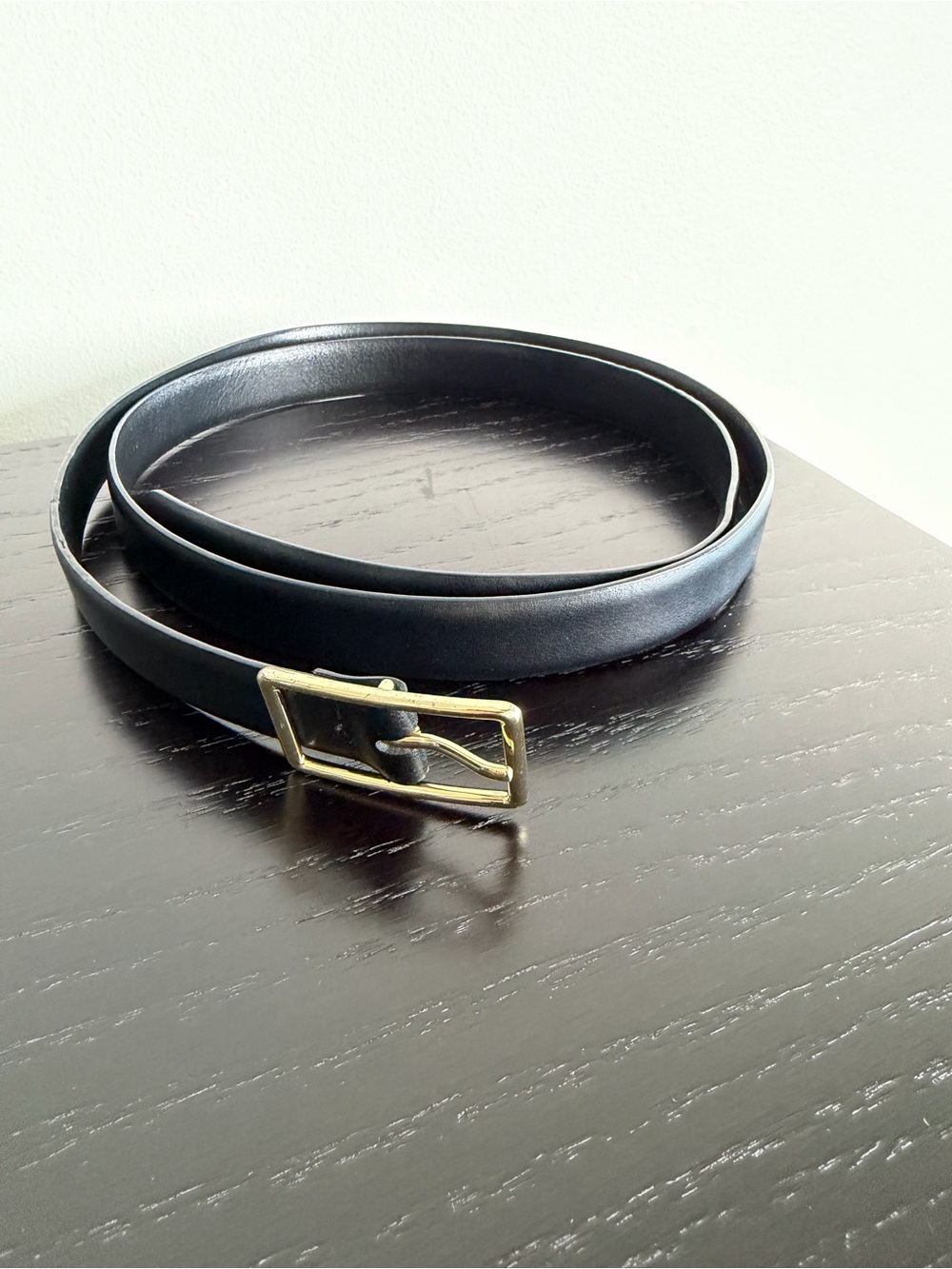 H&M Black Split Leather Belt Gold Rectangle Buckle XXL - Picture 3 of 11